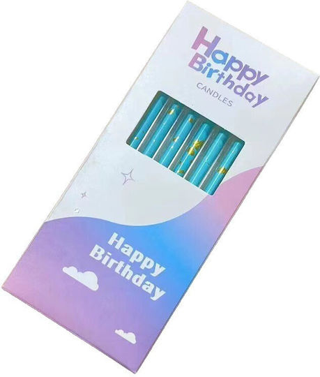 Set 6 Lumanări Lungă Albastru Parafină 10 X 0.5 Cm Happy Birthday