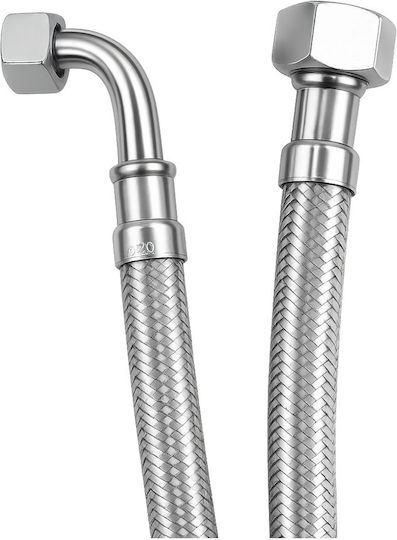 High Pressure Spiral Hose Angular Connection 8-Strand Cherouvim 02323 Θ1 2χθ1 2 50cm Silver Inox Matte