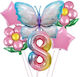 Set 6 Luftballons Zahlen 8 Blumen Folie Mehrfarbig