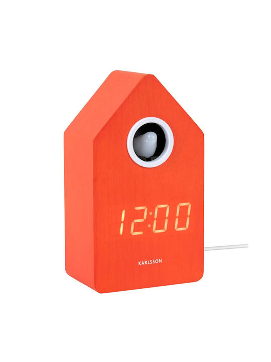 Karlsson Ceas De Masă Digital Led Din Lemn Cu Ceas Deșteptător Portocaliu KA6070OR