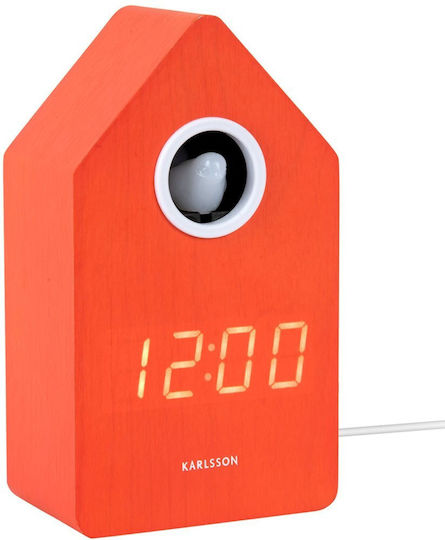 Karlsson Масов Дигитален Часовник LED Дървен с Будилник Оранжев KA6070OR