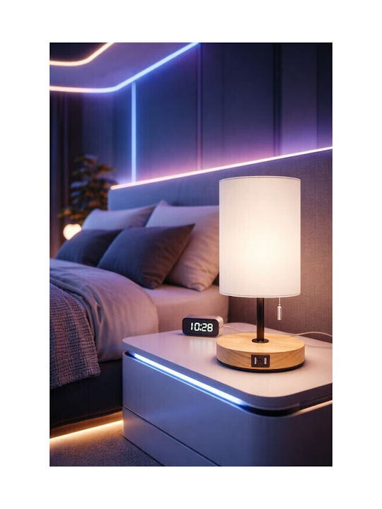 Aigostar Wooden Table Lamp for E27 Socket with White Shade