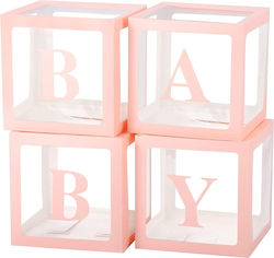 Set 4 Balloon Boxes Alista Home Baby Script Design Love Theme Decorative Plastic Cubes Party Accessories 30 X 30 Cm Transparent Pink Outline