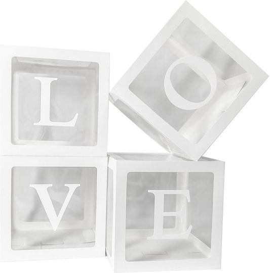 Set 4 Cutii Pentru Baloane Alista Home Design Script Dragoste Tematică Dragoste Cuburi Decorative Din Plastic Accesorii Pentru Petreceri 30 X 30 Cm Contur Alb Transparent