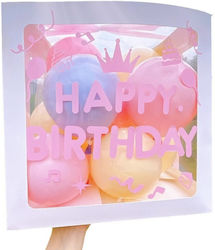 Balloon Box Alista Home Birthday Theme Happy Birthday Script Design Blue Pink Yellow Balloons Ribbon Included White Outline Transparent 30x30 Cm