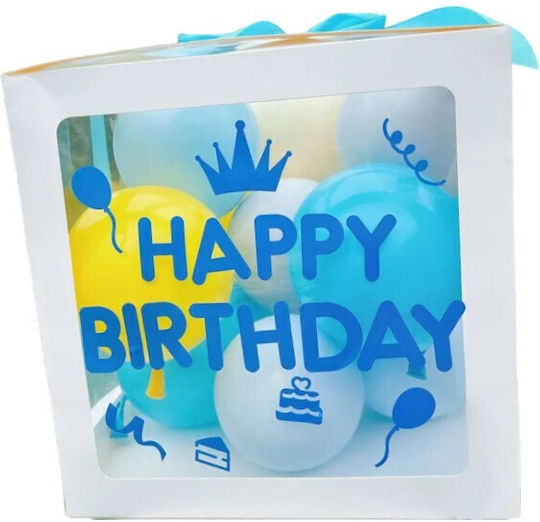 Cutie Baloane Alista Home Tematică La Mulți Ani! Design Script Baloane Albastre Albe Galbene Panglică Inclus Contur Alb Transparent 30x30 Cm