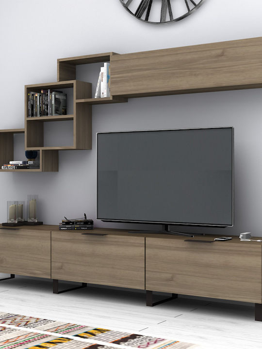 Living Room TV Unit Heydar Walnut L210xW35xH40cm