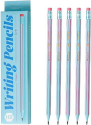 Set 12 Black Pencils Alista Home Hb School Eraser Light Blue-pink Model 19 Cm