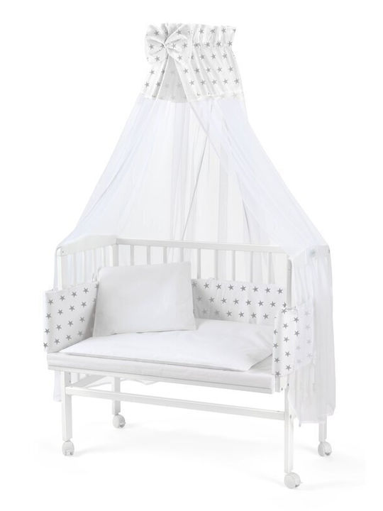 Waldin Babywiege mit Matratze und Rädern Weiß