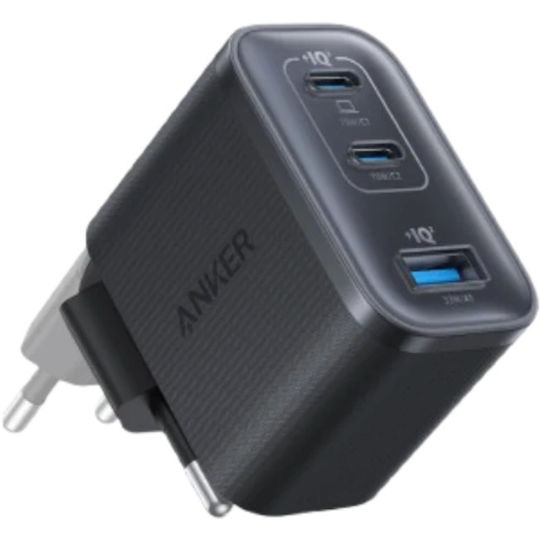 Anker Charger with Built-in Cable with USB-A Port and 2 USB-C Ports 70W Black Nano