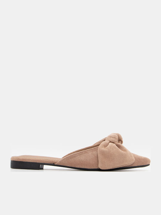 Luigi Flat Suede Mules σε Μπεζ Χρώμα