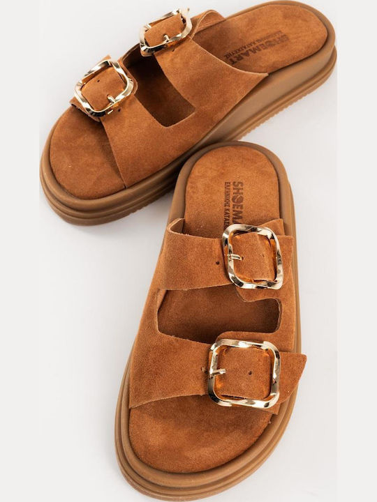 Δερμάτινα Γυναικεία Σανδάλια Flatforms Ταμπά