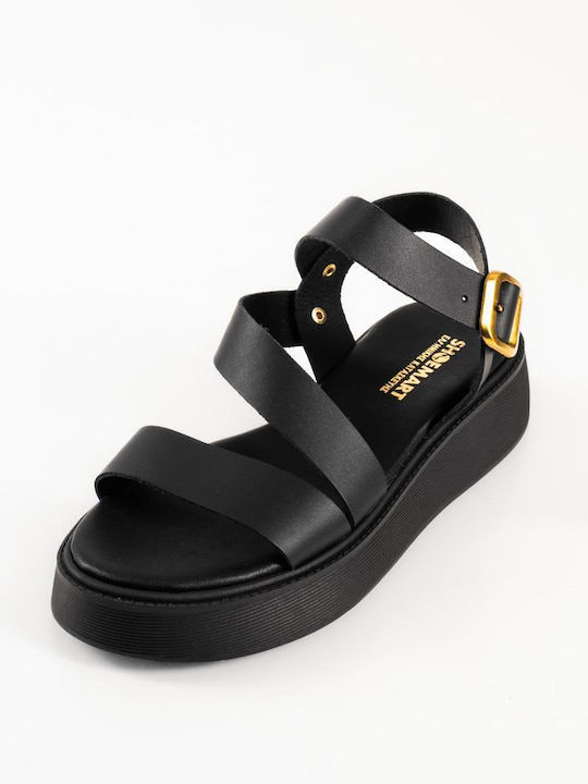 Leather Women's Flat Sandals Flatforms Black