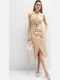 Summer Midi Shirt Dress Sleeveless Beige