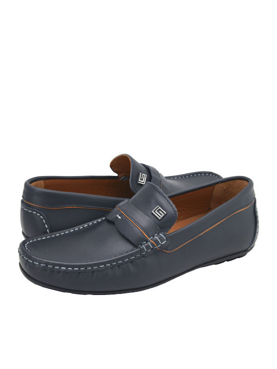 GK Uomo Leather Men's Loafers In Blue Color