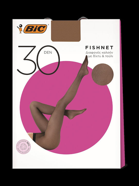 Net Women's Pantyhose 30 Den Terracotta with Print