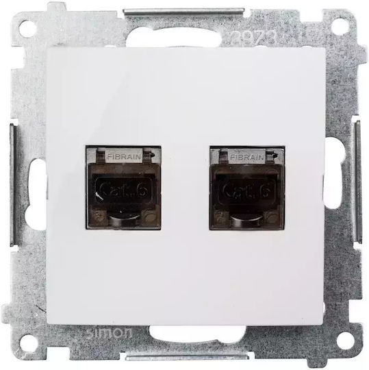 Kontakt-Simon Double Network Socket RJ45 Without Frame Type Cat6 in White Color D62E.01/11