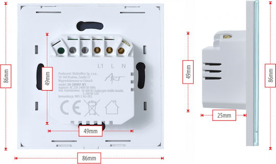 Art Recessed Electrical Wall Switch One-Way White