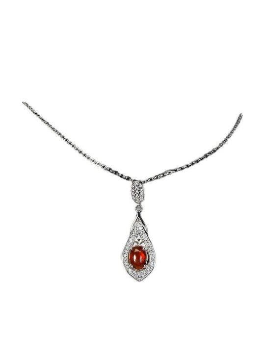 Colier Delicat Cu Opal Portocaliu Și Zirconia 925