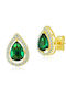 Bijou Box Gold Plated Silver Stud Earrings with Green Stones