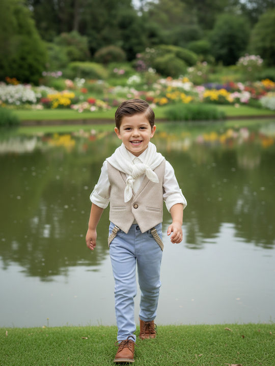 Dolce Bambini Βαπτιστικό Κοστούμι με Γιλέκο για Αγόρι Μπεζ