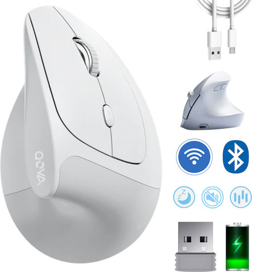 Qova Ασύρματο Εργονομικό Bluetooth Vertical Ποντίκι Λευκό