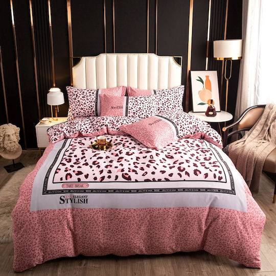 4 Seasons Collection Set Huse Pentru Pilote Flanelă Superdublă 220x240cm 2 Fețe De Pernă & 1 Cearceaf Roz