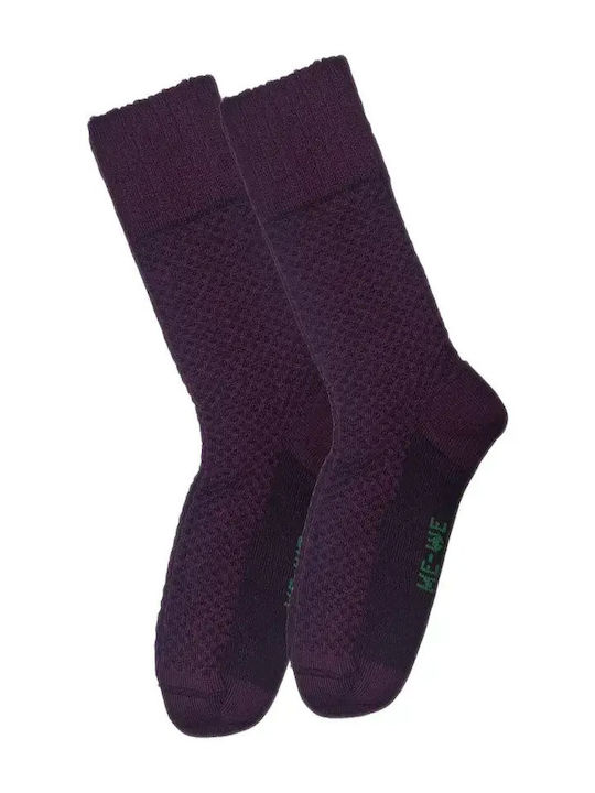 Fms Women’s Woolen Socks Checked Knit Monochrome Dark Purple