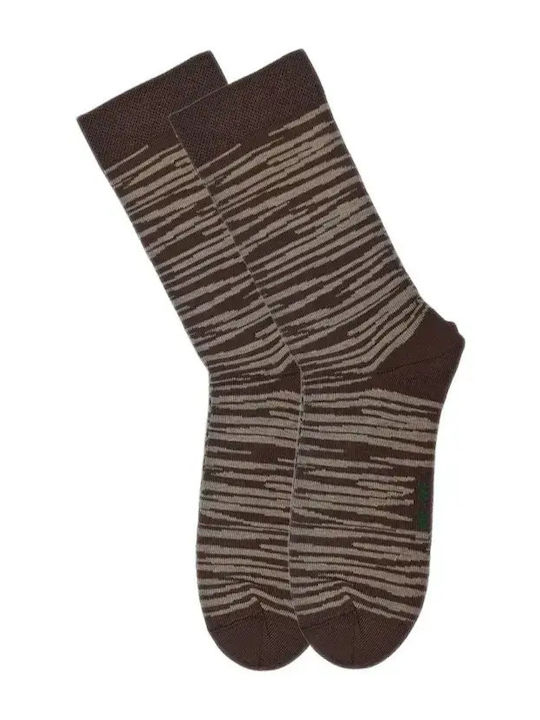 Fms Γυναικείες Κάλτσες Βαμβακερές Comfort Fit Ριγέ Μοτίβο Καφέ