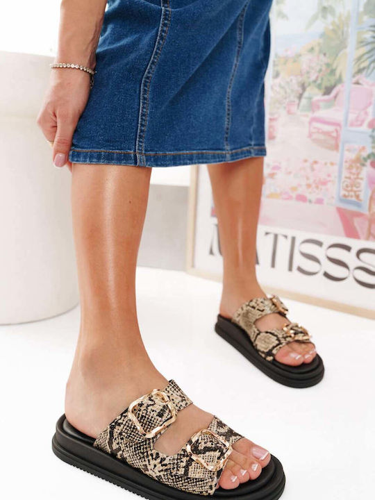 Бежови Кожени Flatforms Принт Двойни Токчета