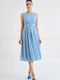 Summer Midi Dress for Wedding Christening with Lace Light Blue