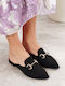 Μαύρα Suede Mule Μοκασίνια Δερμάτινο Πάτο