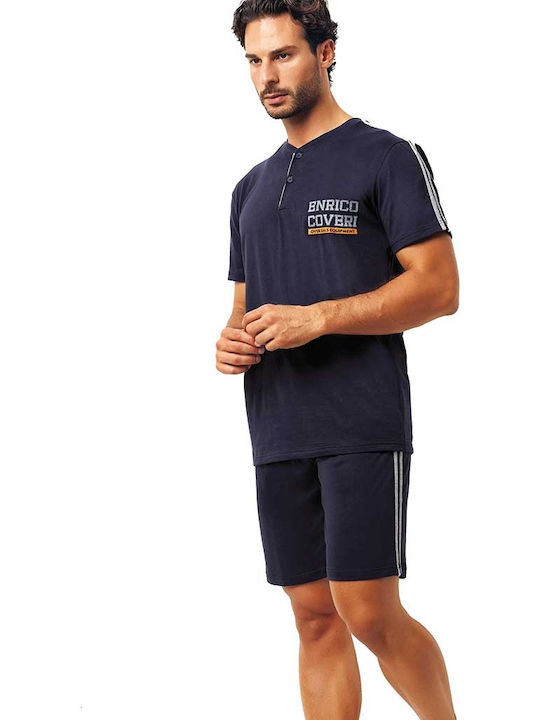 Enrico Coveri Sommer Herrenpyjama Bluse Marineblau