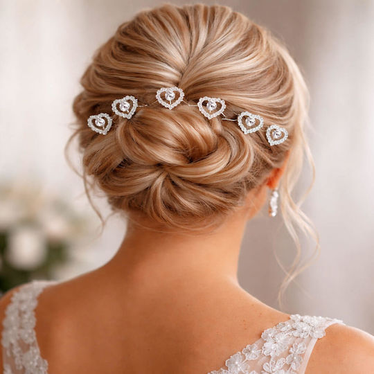 Bridal Set 6 Pieces Hairpins Heart Shape Silver Tessa
