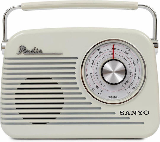 Sanyo Portable Retro Tabletop Radio with Bluetooth White