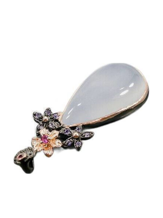 Artistic Pendant Navy Blue 22ct Chalcedony Amethyst