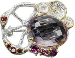 Artistic 14ct Silver Brooch Ametrine Garnets Artistic 14ct Silver Brooch Ametrine Garnets