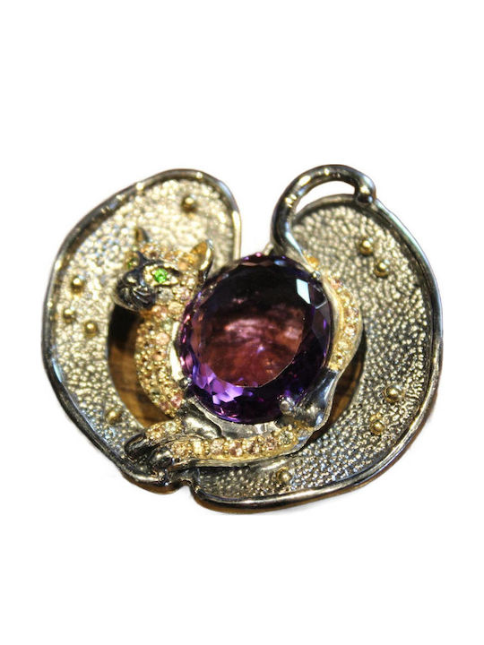 Künstlerischer Katzenanhänger Silber Natürlicher Amethyst Diopsid Saphire Songea