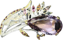 Silver Brooch Cricket 27x14mm Amethyst Tourmalines Silver Brooch Cricket 27x14mm Amethyst Tourmalines