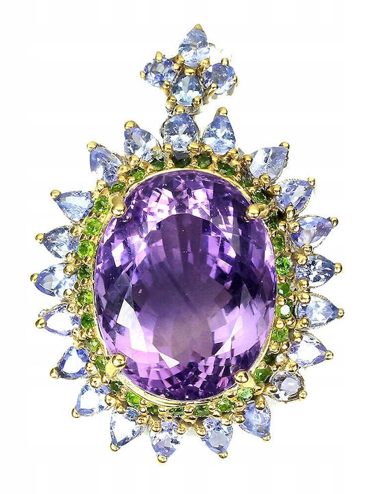 Natural Pendant Brooch 29.54ct Amethyst Tanzanite
