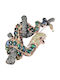 Brooch Pendant Black Opals Silver 925 Snake