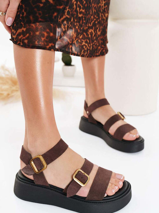 Кафяви Flatforms Златисти Токчета Кастор Материал