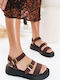 Кафяви Flatforms Златисти Токчета Кастор Материал