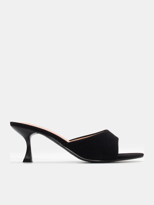 Luigi Suede Mules με Χαμηλό Τακούνι σε Μαύρο Χρώμα