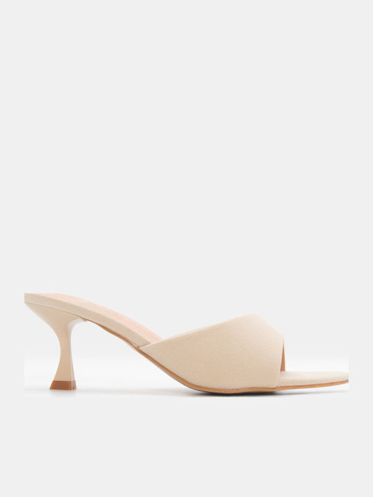 Luigi Suede Mules με Χαμηλό Τακούνι σε Μπεζ Χρώμα