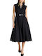 Summer Midi Shirt Dress Sleeveless Black
