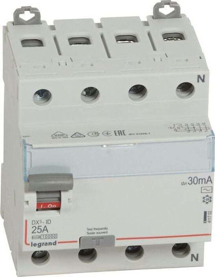 Întrerupător Diferențial 4 Poli 25a 0,03a Tip Ac P304 Dx3 411702