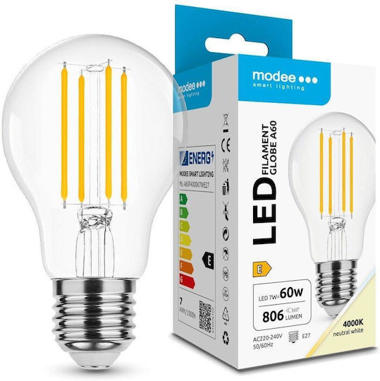 Modee Lighting Λάμπα LED 7W για Ντουί E27 και Σχήμα A60 Φυσικό Λευκό