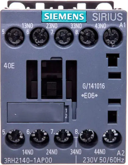 Releu Auxiliar 4no Bobină 230v 50-60hz S00 Conexiune Șurub Sirius 3rh2140-1ap00