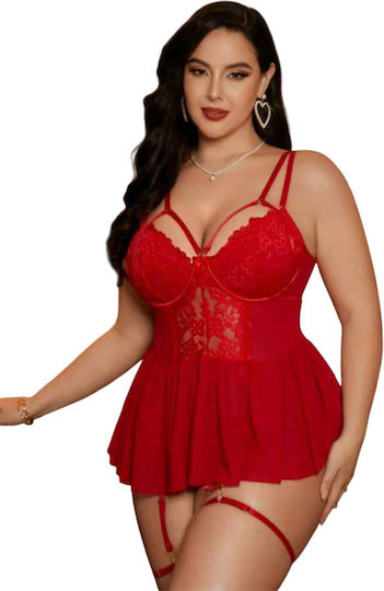 Lingerie Set Big Size Garters Women Red J-85